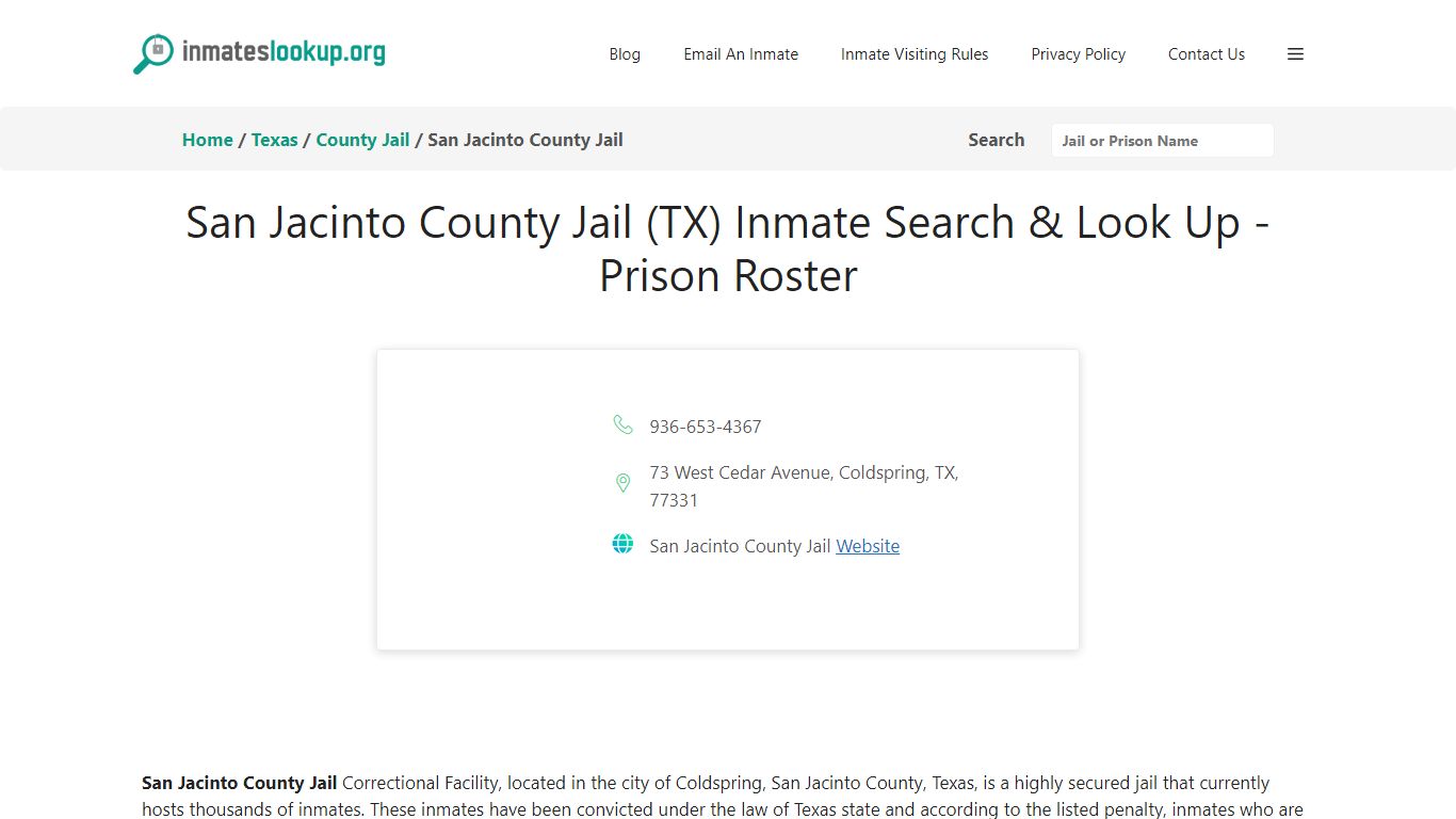 San Jacinto County Jail (TX) Inmate Search & Look Up - Prison Roster